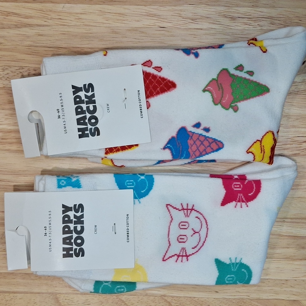 Happy Socks Bundle- Multicolor Cat & Ice Cream Design